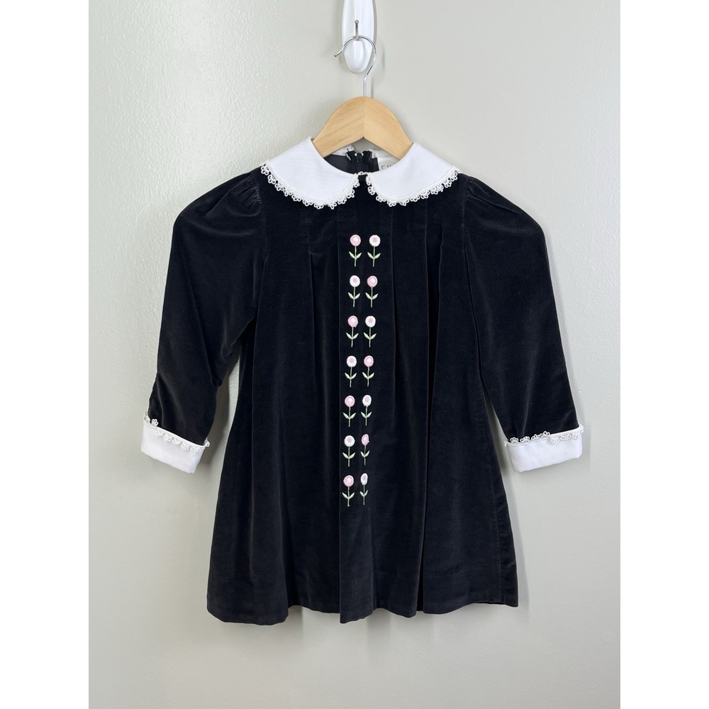 Ruth Of Carolina Vtg Toddler Girls Velvet Embroidered Dress Collar Holiday Sz 4T